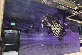 Progress photo of the Bud Light Talon rough wall graphics