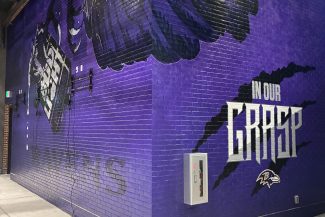 Baltimore Raven's stadium Bud Light Talon brick wall graphics.